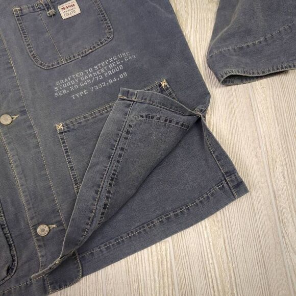Mash Clothing Company 1995 Mens Size L Button Front Denim Jacket Blue Pockets - Picture 8 of 11